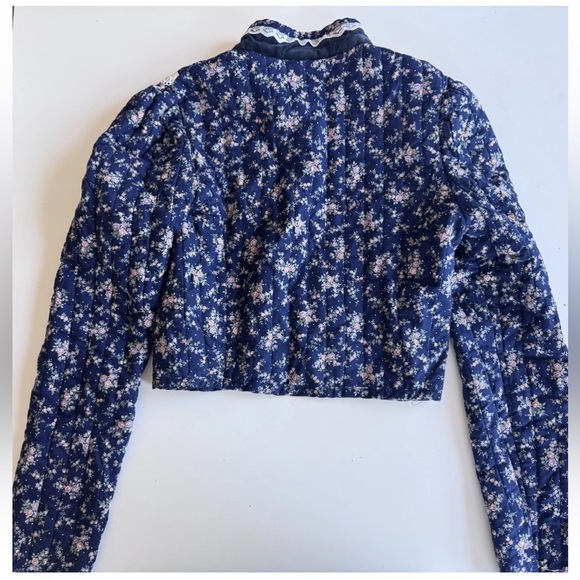 Vintage 70s Gunne Sax Prairie Boho Blue Flower Lace Quilted Jacket - Picture 7 of 12